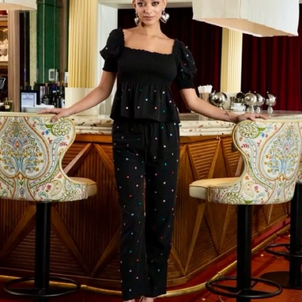 NWT Hill House ‘The Jewel Jammie Pant’ in “Black with Multicolored Crystals” XS